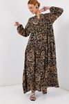2423 Otantik Desenli Tesettür Elbise - Siyah10