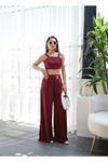 Keten Gi̇peli̇ Crop Ve Pantolon İki̇li̇ Takim