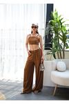 Keten Gi̇peli̇ Crop Ve Pantolon İki̇li̇ Takim