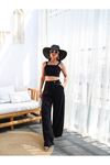 Keten Gi̇peli̇ Crop Ve Pantolon İki̇li̇ Takim