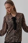 Fiyonk Detaylı Leopar Bluz - Leopar