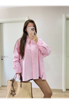 Yakalı Yandan Yırtmaçlı Gömlek - Pembe