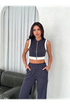 Osy Modal Yumuşak Dokulu Kumaş Tam Fermuarlı Crop Pantalon İkili Takım - Antrasit