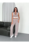 Osy Modal Yumuşak Dokulu Kumaş Tam Fermuarlı Crop Pantalon İkili Takım - Gri