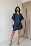 Mavi Tencel Kuplu Elbise