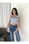 Kot Jeans Yelek - Buz Mavisi