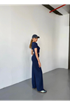 Osy Modal Yumuşak Dokulu Kumaş Kısa Kollu Crop Rahat Pantalon Ikili Takım - Lacivert