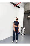 Osy Modal Yumuşak Dokulu Kumaş Kısa Kollu Crop Alt Ispanyol Paça Pantalon Ikili Takım - Füme