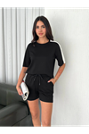 Osy Modal Yumuşak Dokulu Kumaş Parçalı Bisiklet Yaka T-shirt Kısa Şort İkili Takım - Siyah